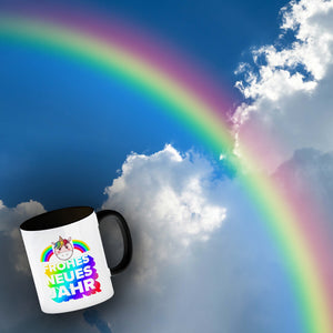 Frohes neues Jahr Regenbogen und Einhorn Kaffeebecher