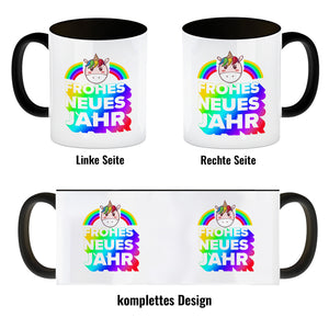 Frohes neues Jahr Regenbogen und Einhorn Kaffeebecher