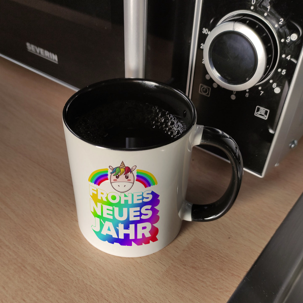 Frohes neues Jahr Regenbogen und Einhorn Kaffeebecher