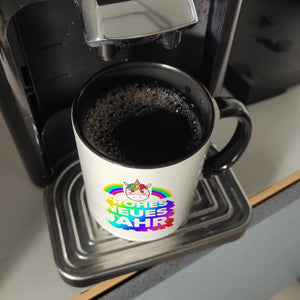 Frohes neues Jahr Regenbogen und Einhorn Kaffeebecher