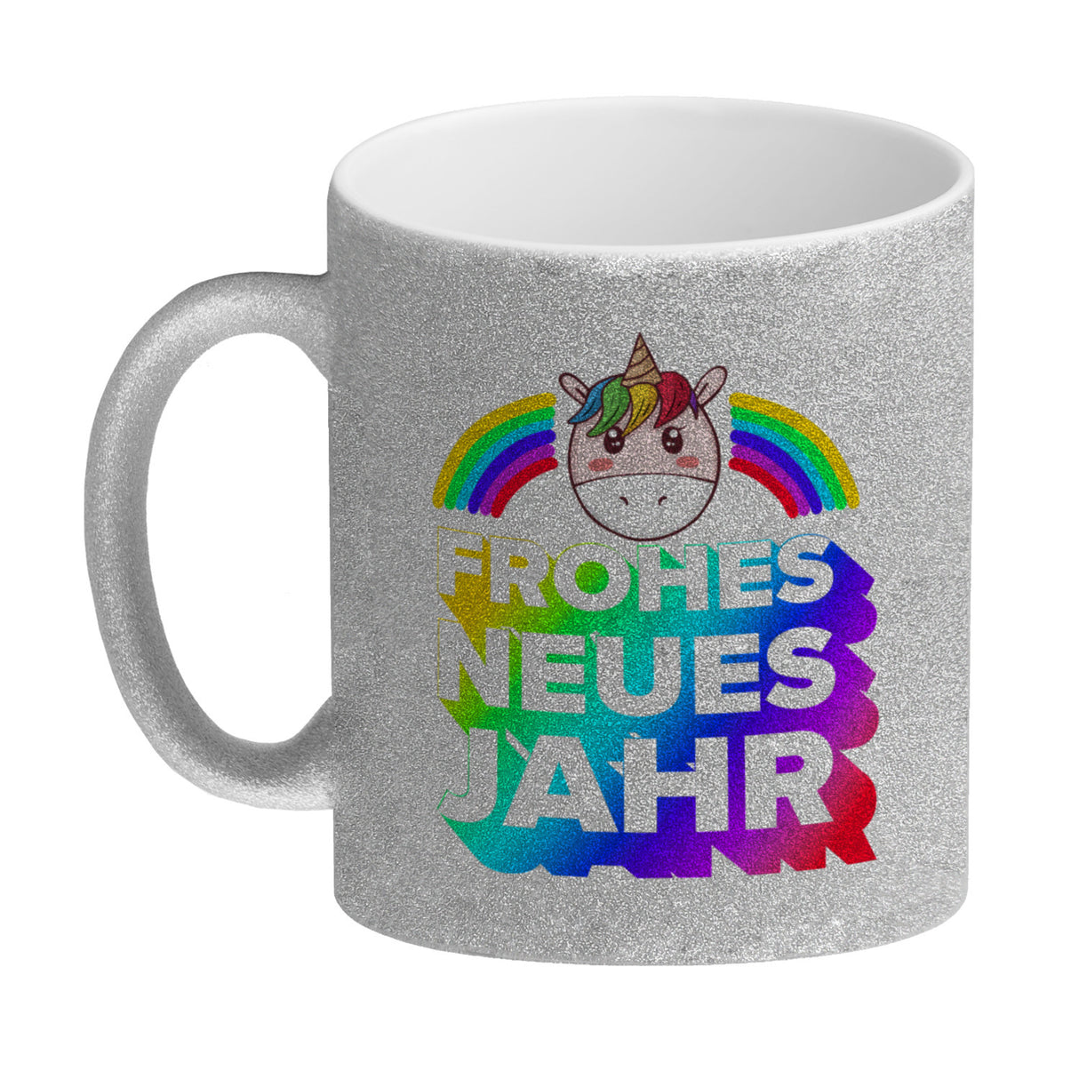 Frohes neues Jahr Regenbogen und Einhorn Kaffeebecher
