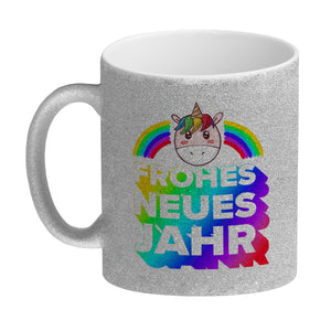Frohes neues Jahr Regenbogen und Einhorn Kaffeebecher