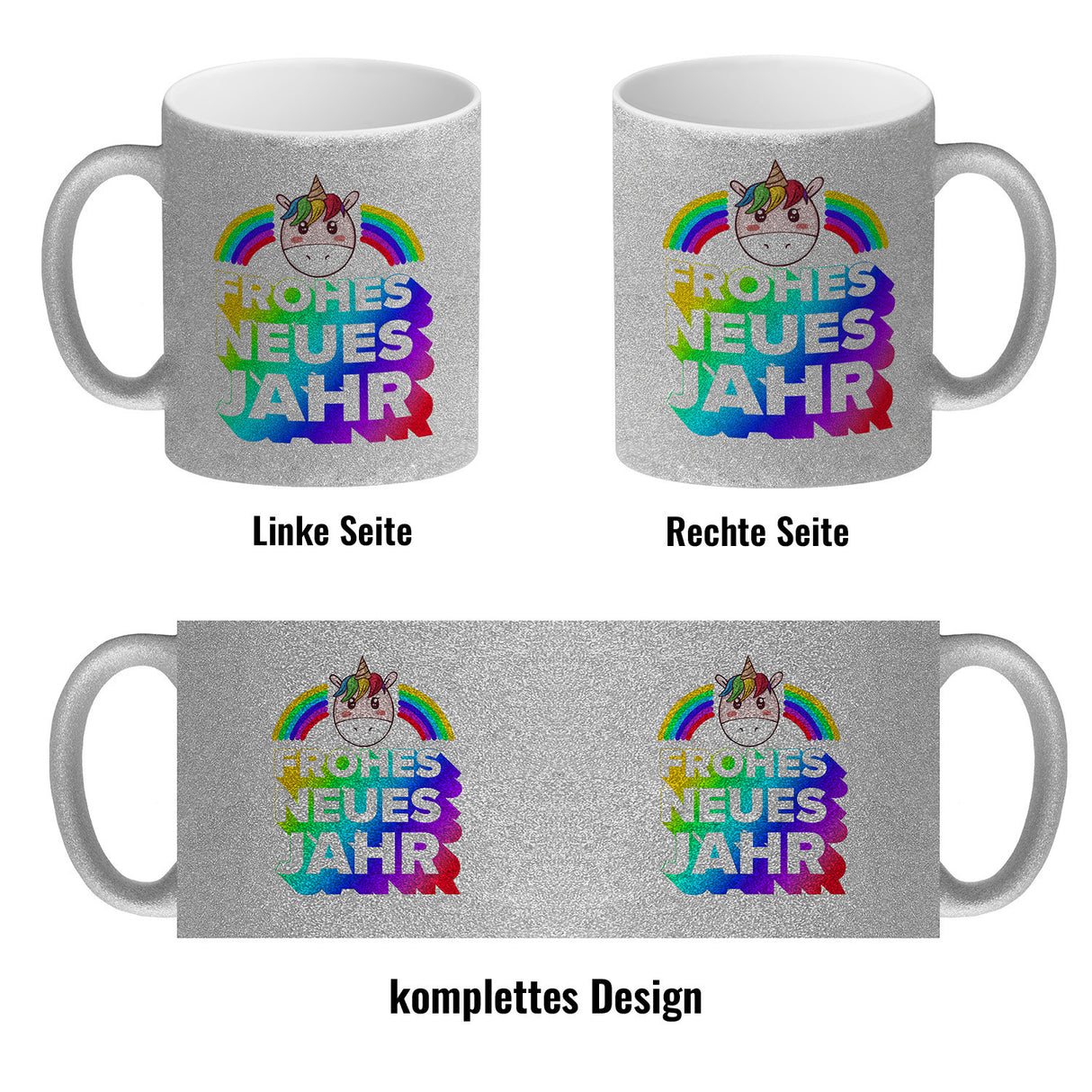 Frohes neues Jahr Regenbogen und Einhorn Kaffeebecher