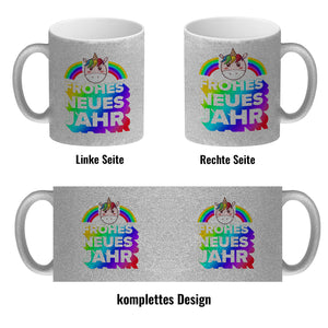 Frohes neues Jahr Regenbogen und Einhorn Kaffeebecher