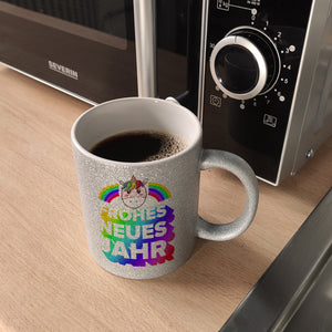 Frohes neues Jahr Regenbogen und Einhorn Kaffeebecher