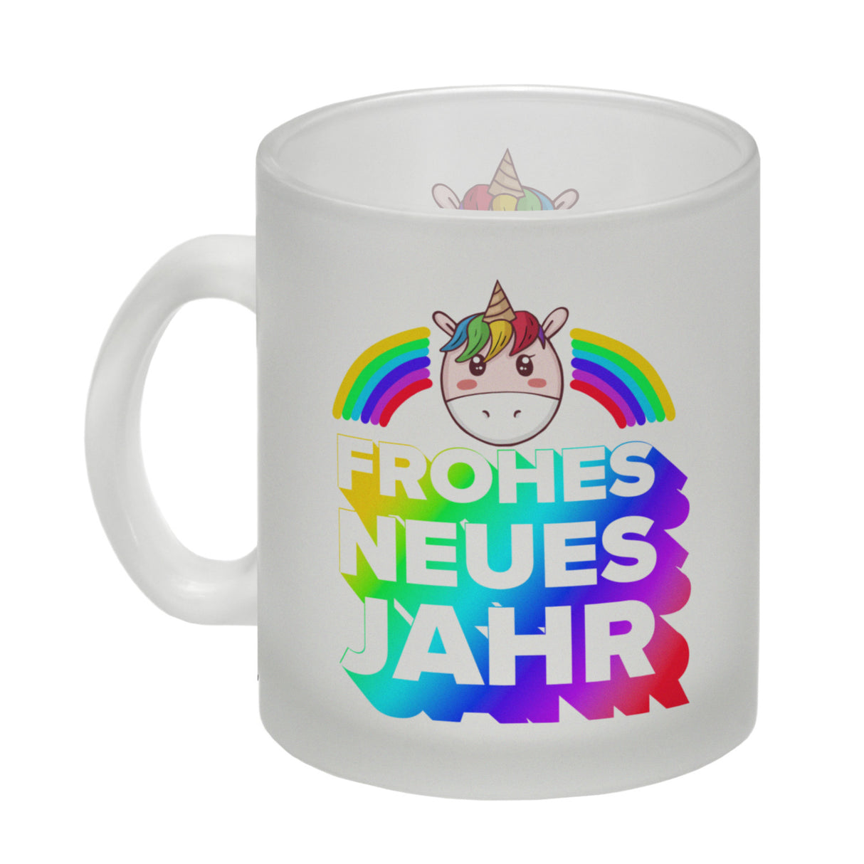 Frohes neues Jahr Regenbogen und Einhorn Kaffeebecher