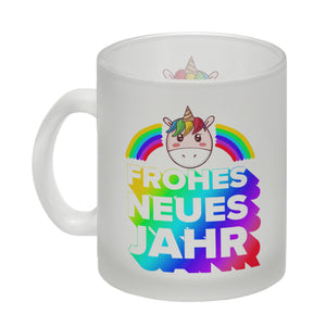 Frohes neues Jahr Regenbogen und Einhorn Kaffeebecher