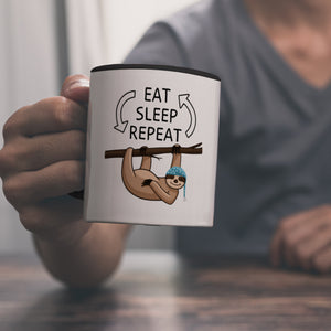 Eat sleep repeat Faultier Kaffeebecher