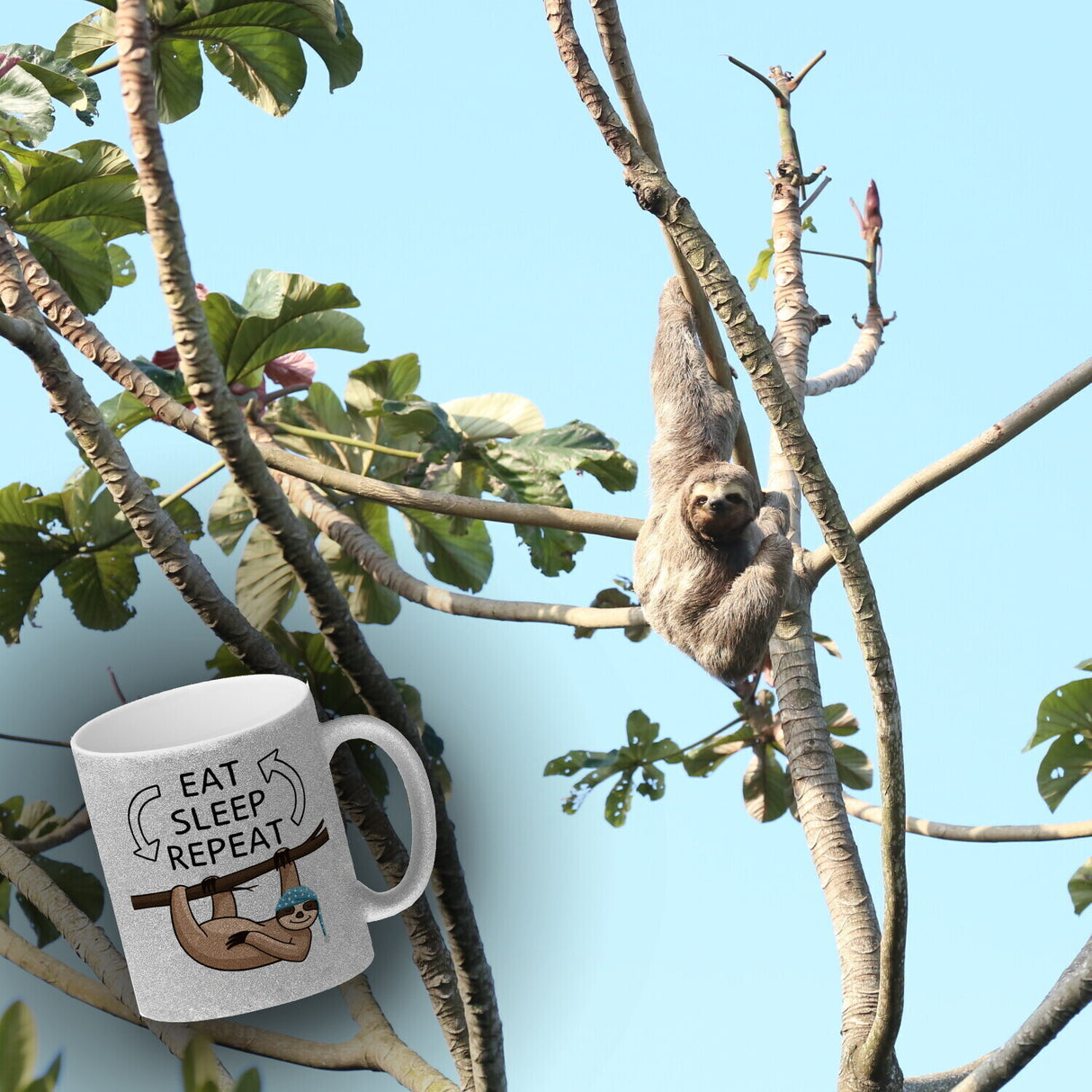 Eat sleep repeat Faultier Kaffeebecher