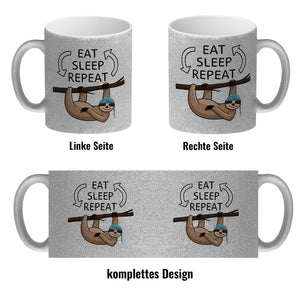 Eat sleep repeat Faultier Kaffeebecher