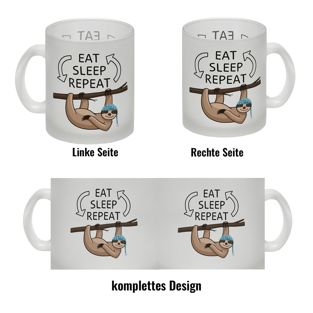 Eat sleep repeat Faultier Kaffeebecher