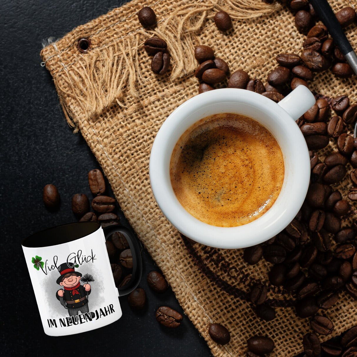 Viel Glück Kaffeebecher mit Schornsteinfeger