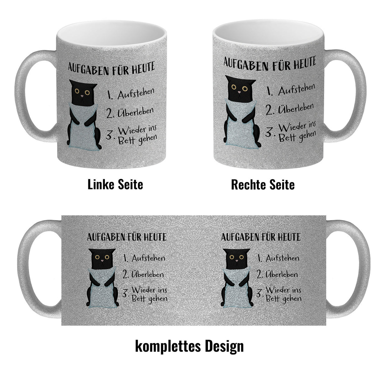 Aufgaben für heute Kaffeebecher mit müder Katze