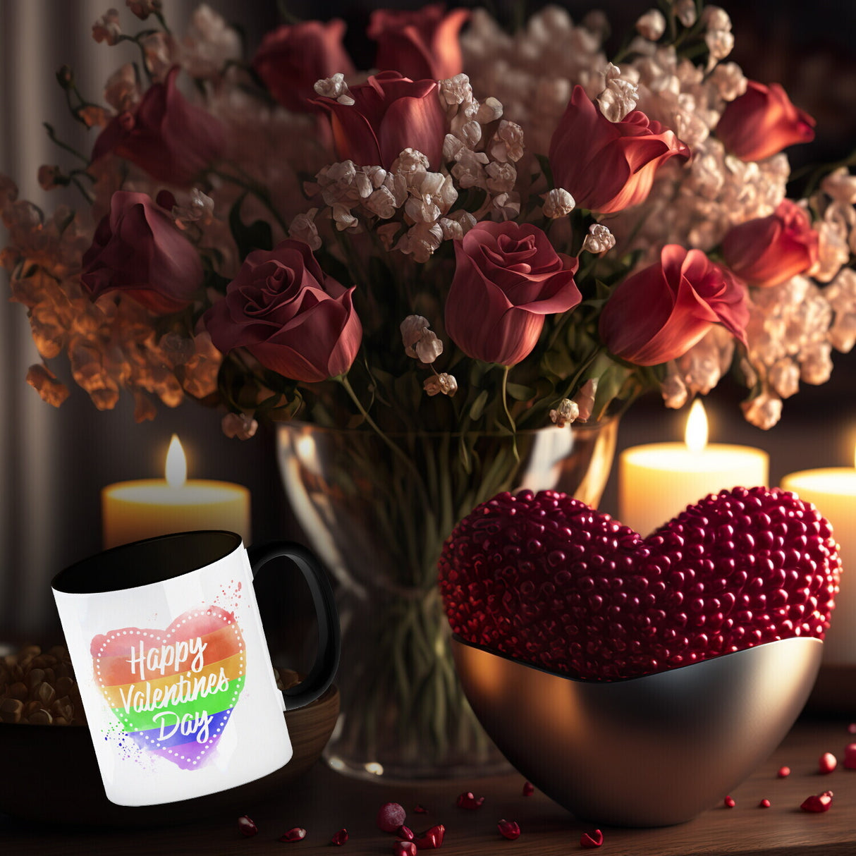 Happy Valentines Day Herz in regenbogenfarben Kaffeebecher