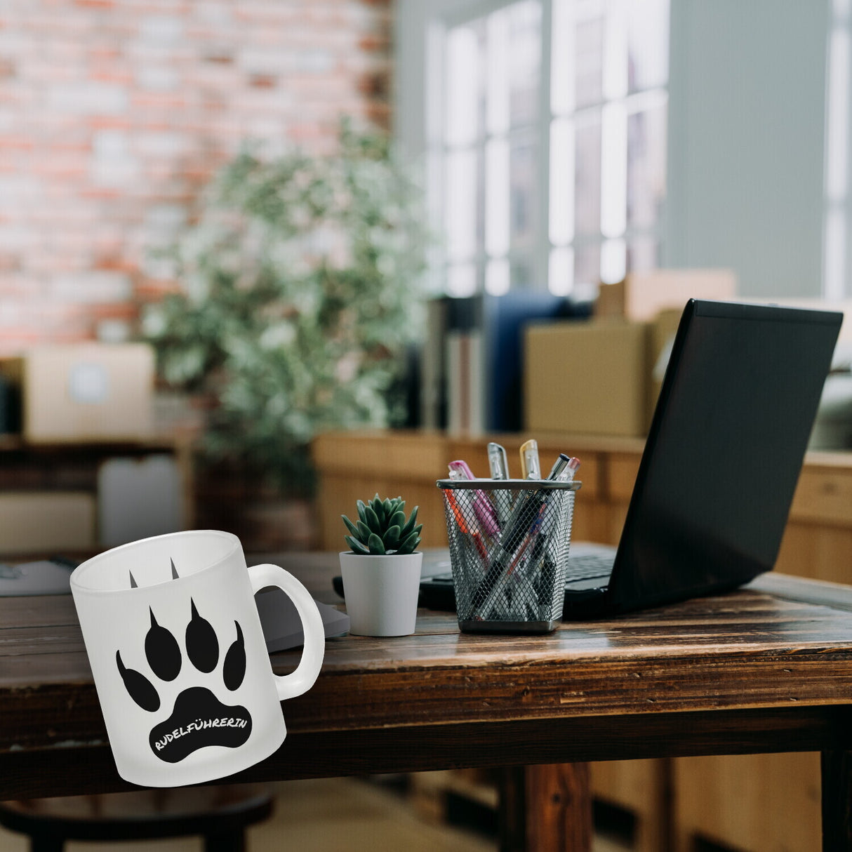 Rudelführerin Wolf Kaffeebecher mit Pfotenabdruck Motiv