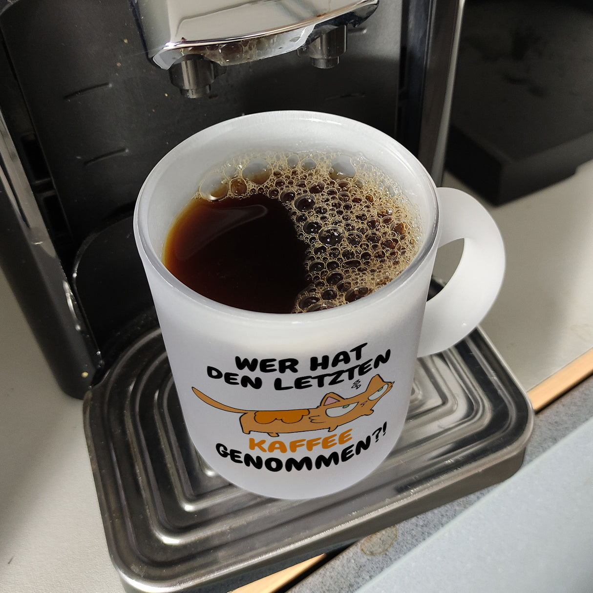 Katzen Kaffeebecher mit Spruch Wer hat den letzten Kaffee genommen?!