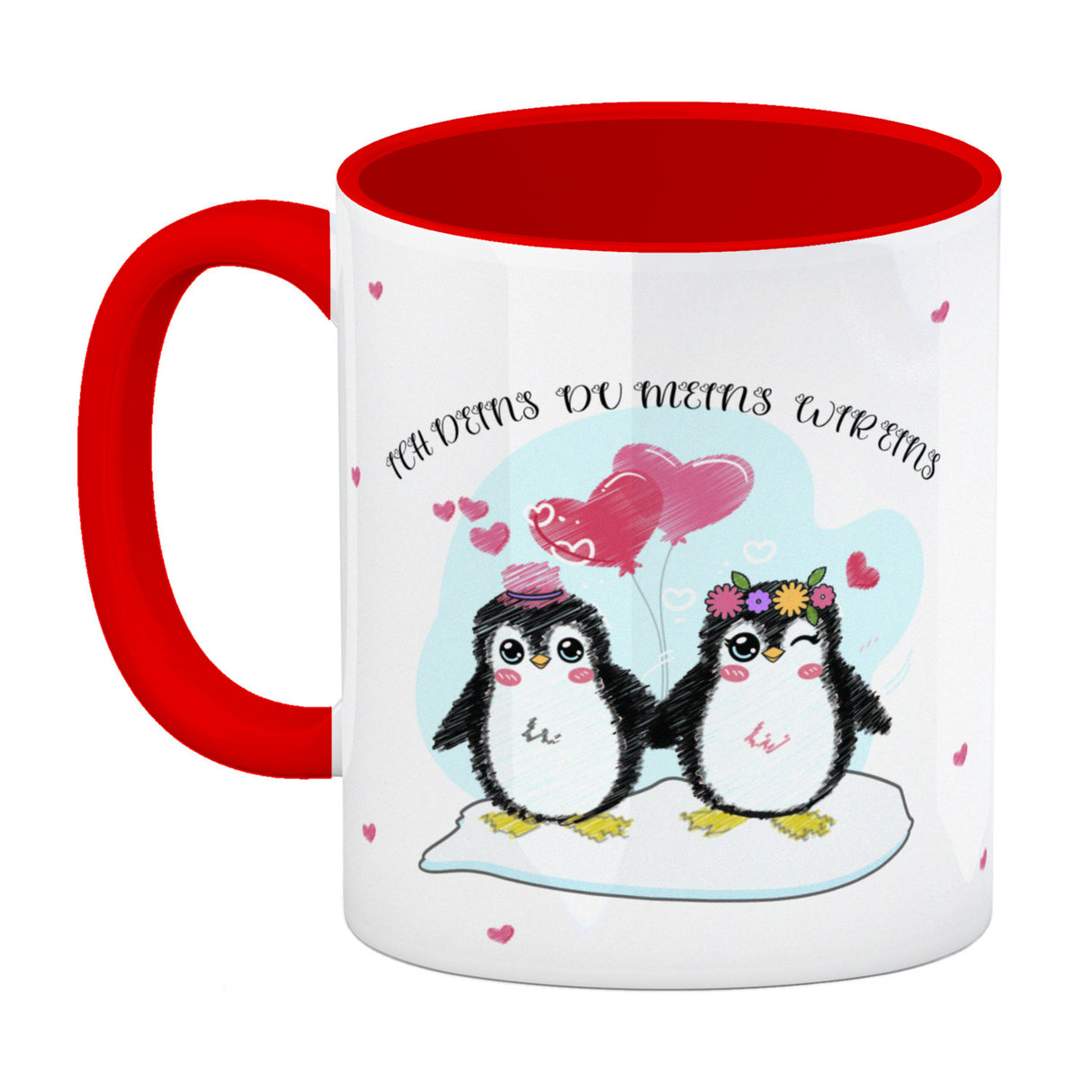 Pinguin Pärchen Kaffeebecher mit Spruch
