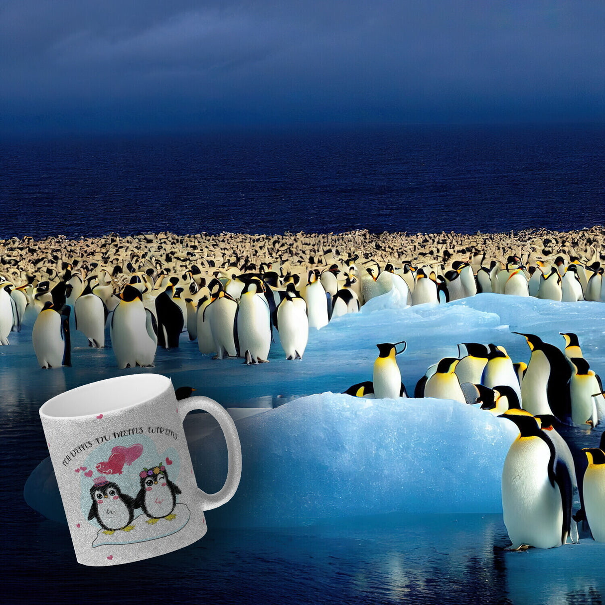 Pinguin Pärchen Kaffeebecher mit Spruch