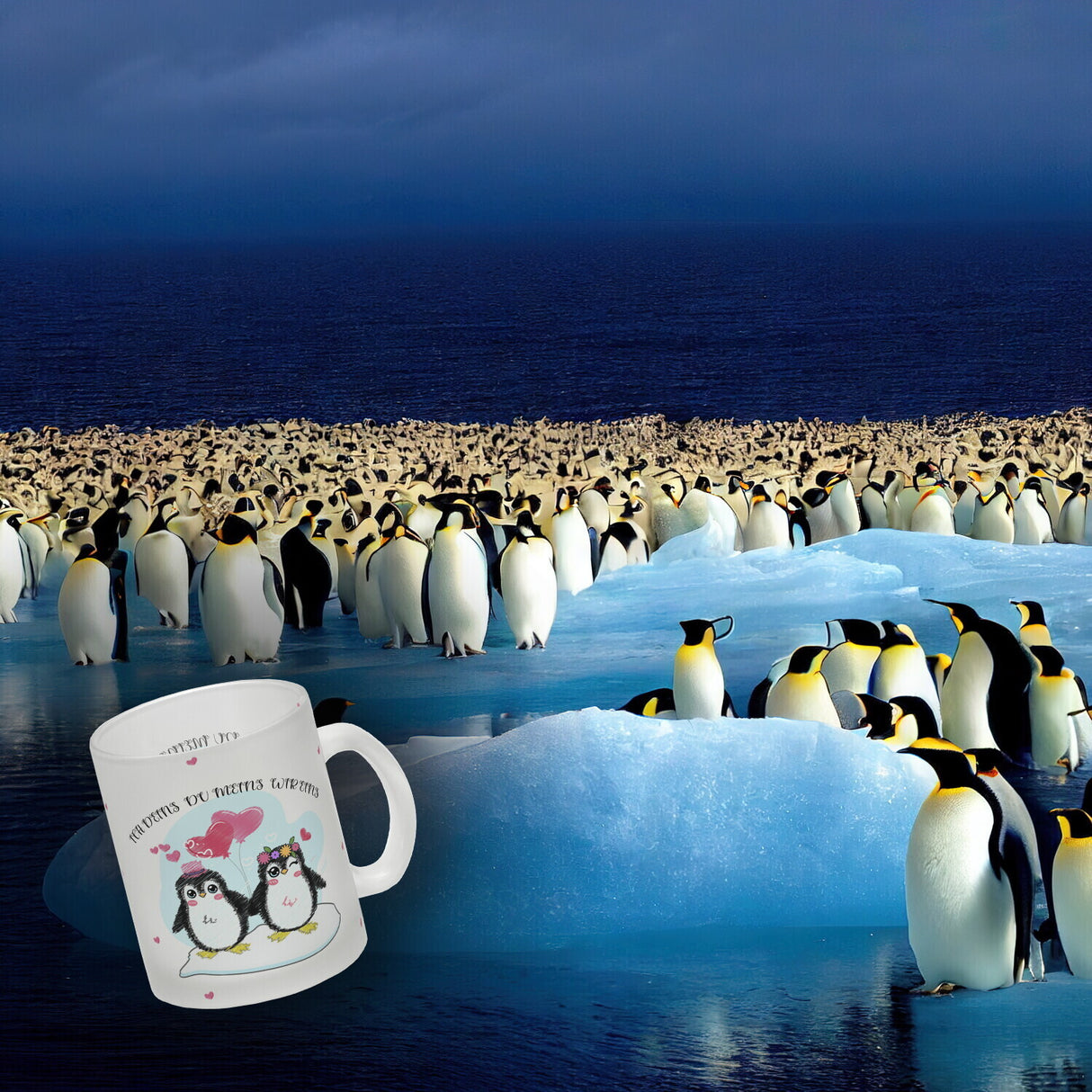 Pinguin Pärchen Kaffeebecher mit Spruch
