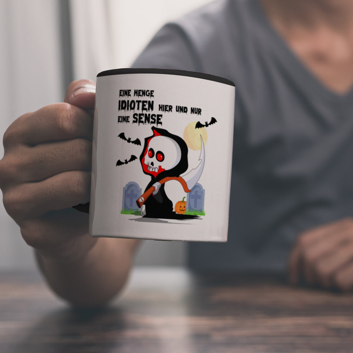 Sensenmann Halloween Kaffeebecher mit Spruch