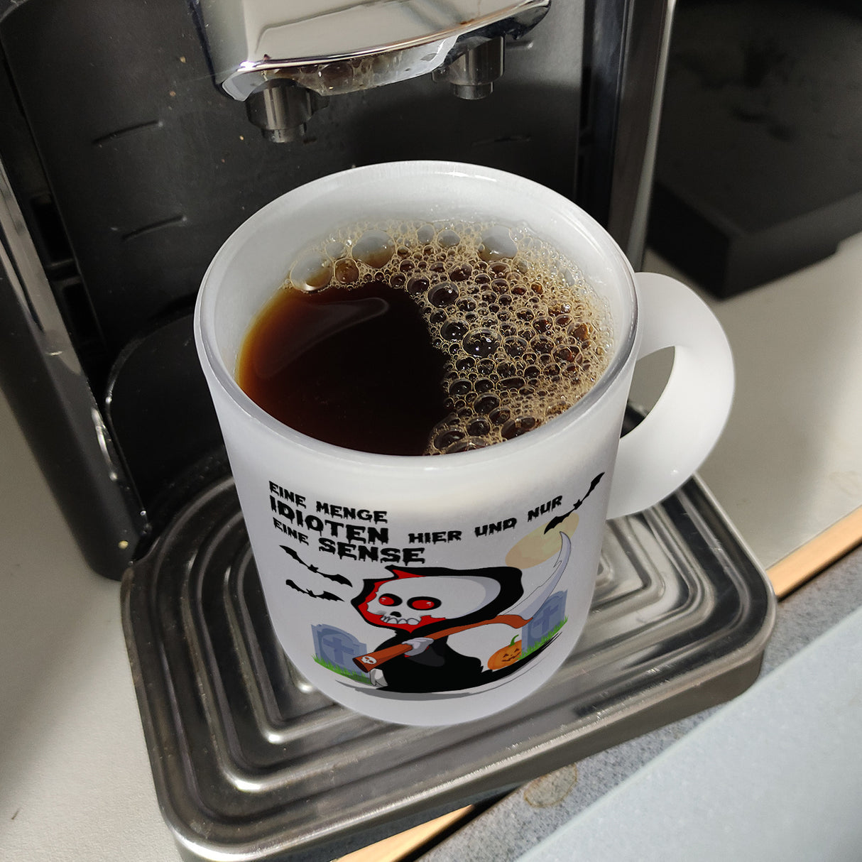 Sensenmann Halloween Kaffeebecher mit Spruch