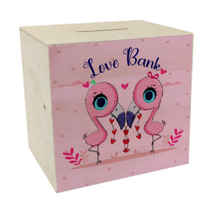 Flamingo Spardose in rosa mit Spruch Love Bank