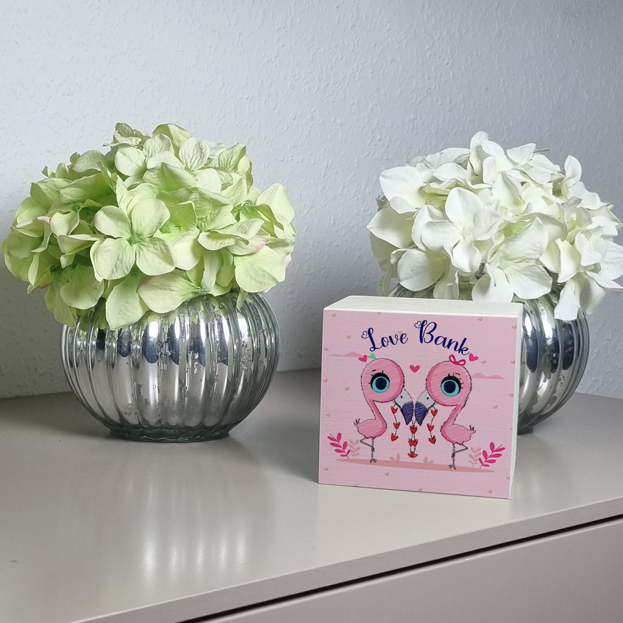 Flamingo Spardose in rosa mit Spruch Love Bank