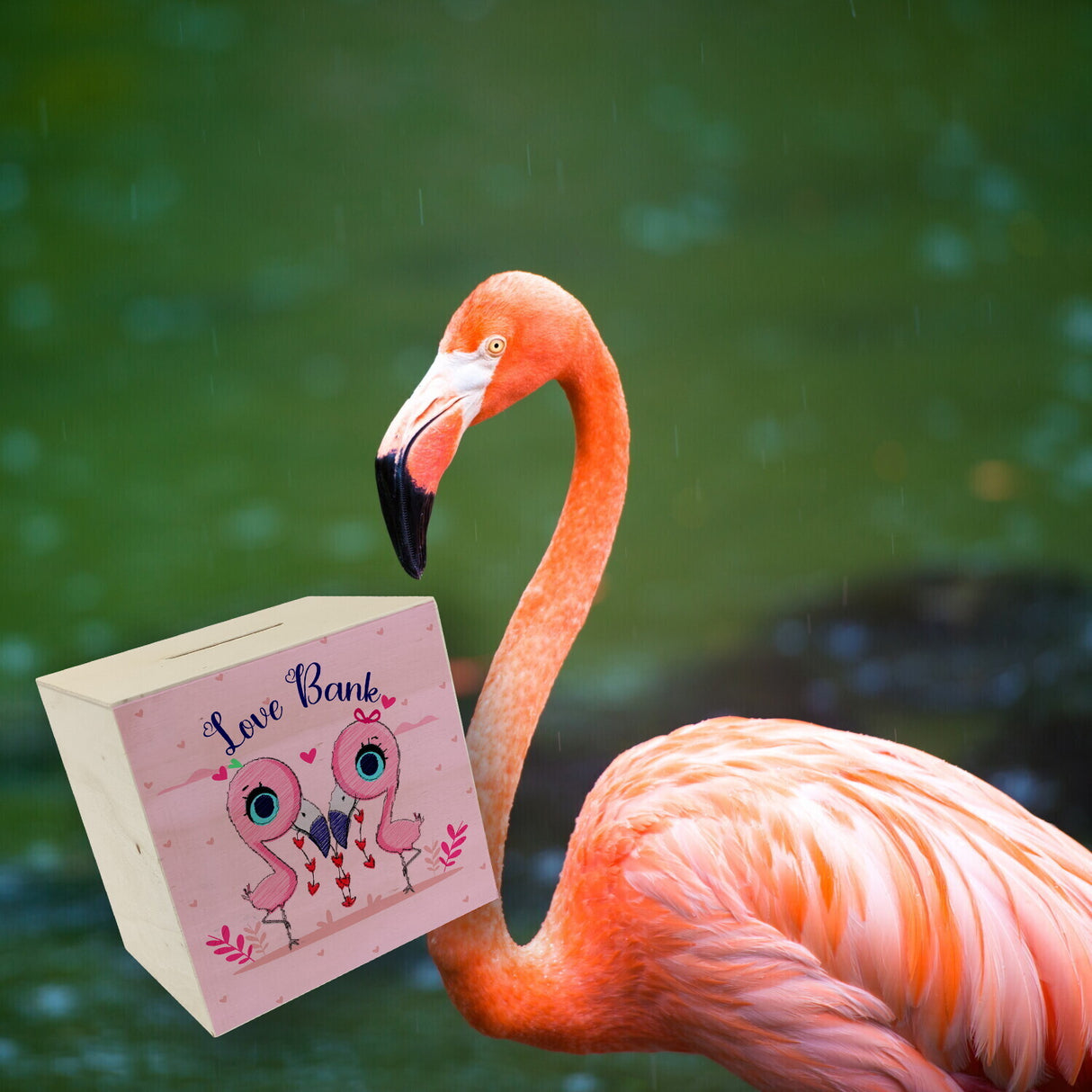 Flamingo Spardose in rosa mit Spruch Love Bank
