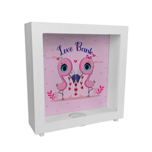 Flamingo Spardose in rosa mit Spruch Love Bank