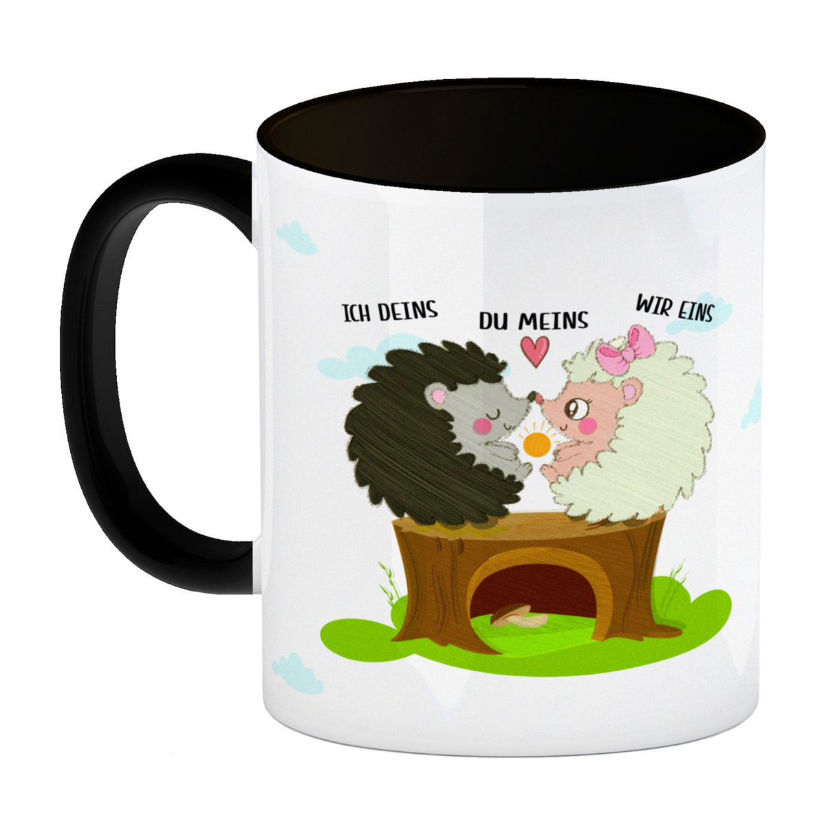 Igel Pärchen Kaffeebecher mit Spruch Ich deins du meins wir eins