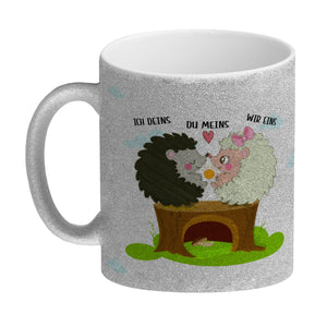 Igel Pärchen Kaffeebecher mit Spruch Ich deins du meins wir eins