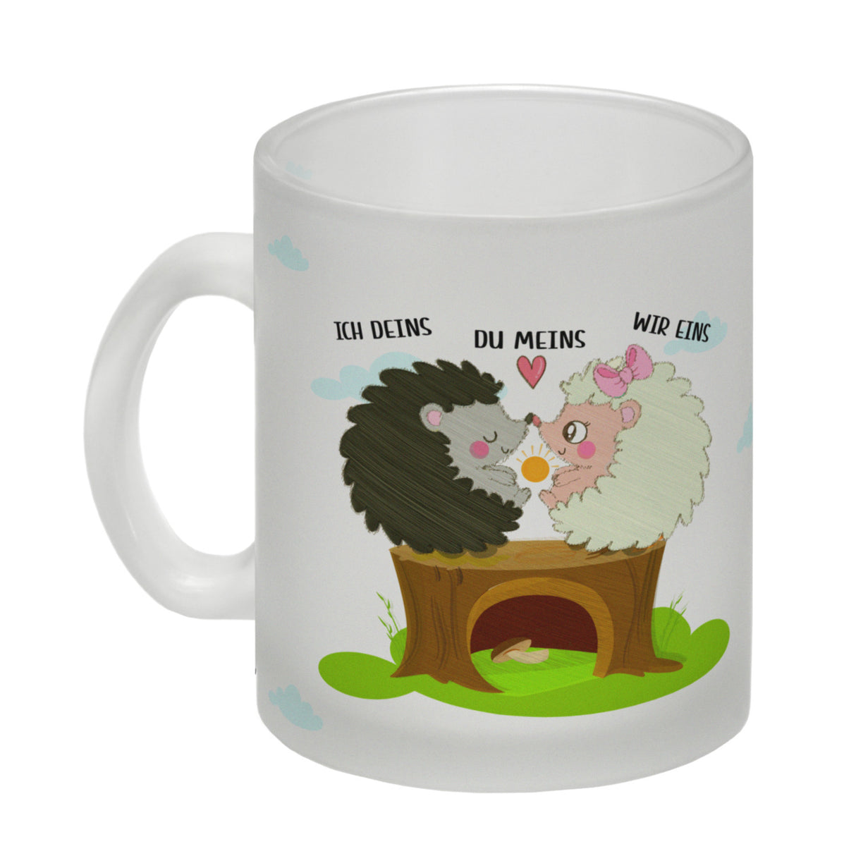 Igel Pärchen Kaffeebecher mit Spruch Ich deins du meins wir eins