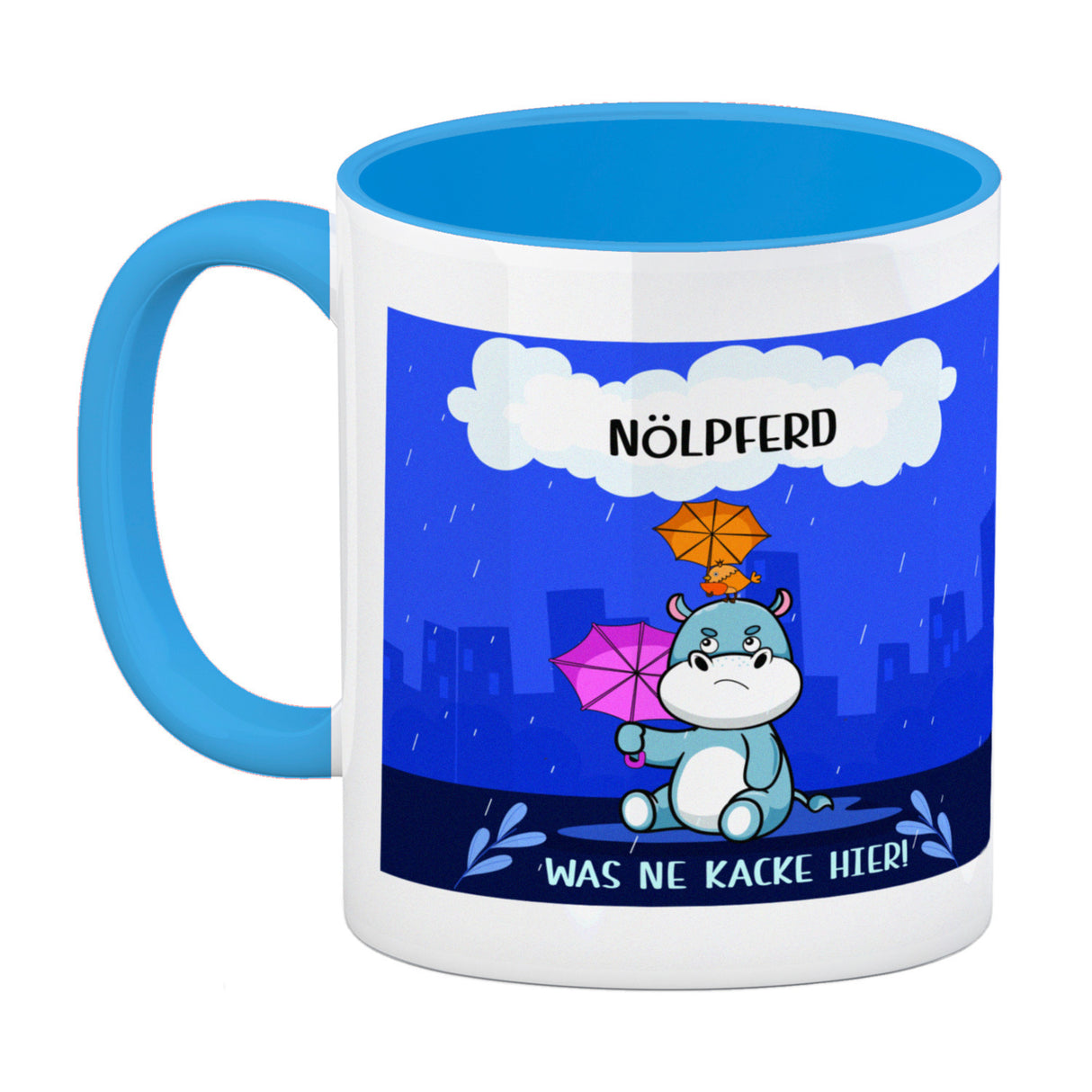 Nilpferd Kaffeebecher mit Spruch Nölpferd Was ne Kacke hier!