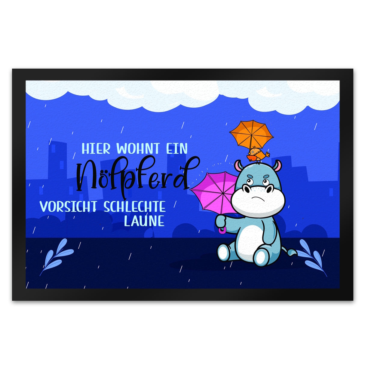 Nilpferd Fußmatte in 35x50 cm mit Spruch Nölpferd Vorsicht schlechte Laune