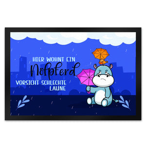 Nilpferd Fußmatte in 35x50 cm mit Spruch Nölpferd Vorsicht schlechte Laune