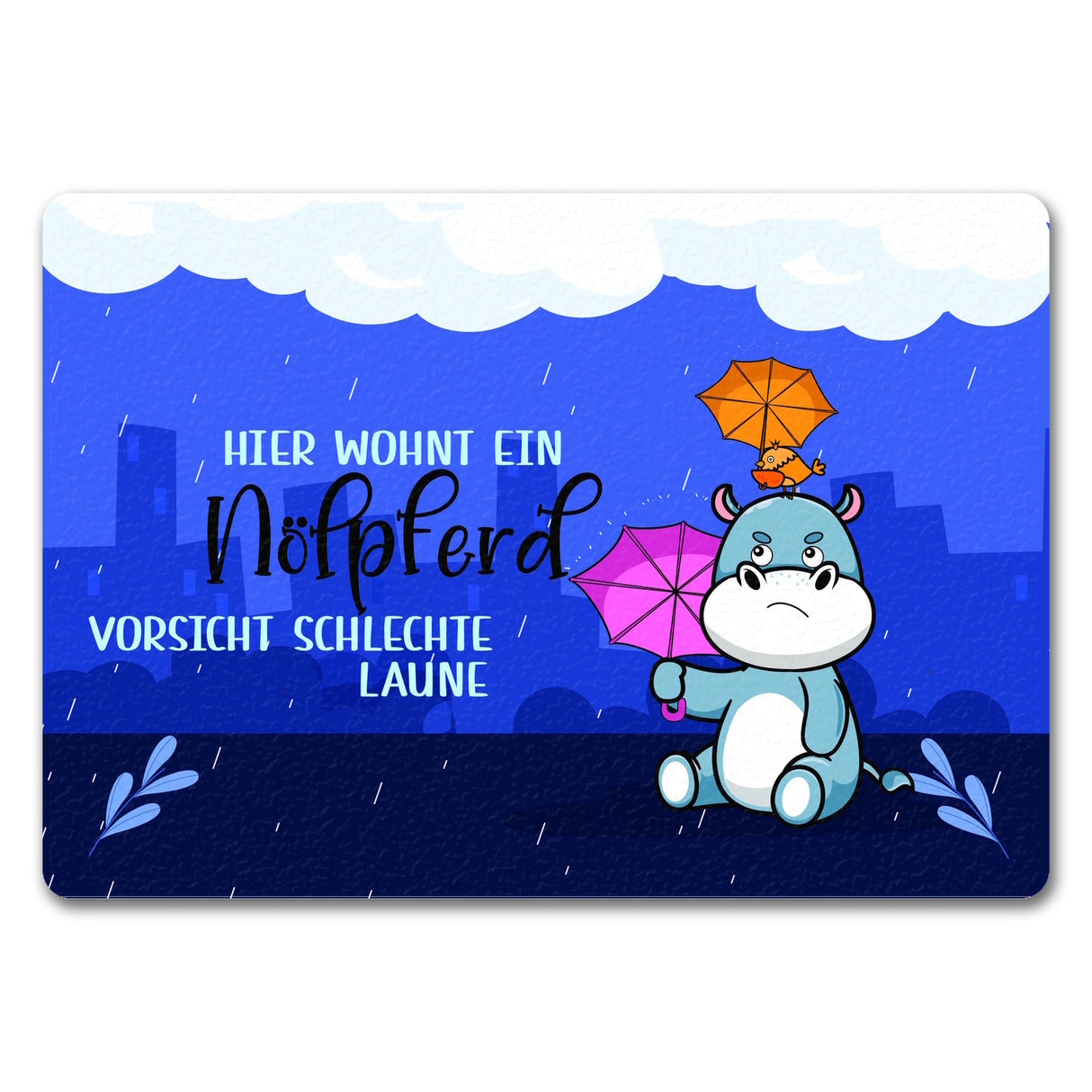 Nilpferd Fußmatte in 35x50 cm mit Spruch Nölpferd Vorsicht schlechte Laune