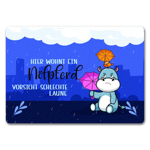 Nilpferd Fußmatte in 35x50 cm mit Spruch Nölpferd Vorsicht schlechte Laune