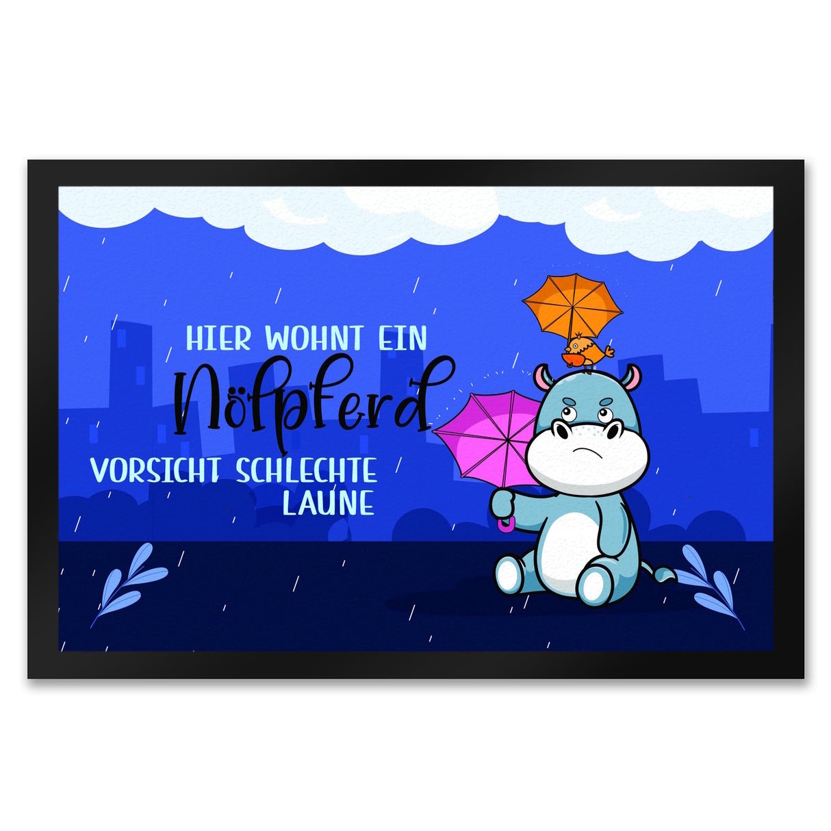 Nilpferd Fußmatte in 35x50 cm mit Spruch Nölpferd Vorsicht schlechte Laune