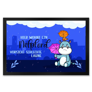 Nilpferd Fußmatte in 35x50 cm mit Spruch Nölpferd Vorsicht schlechte Laune
