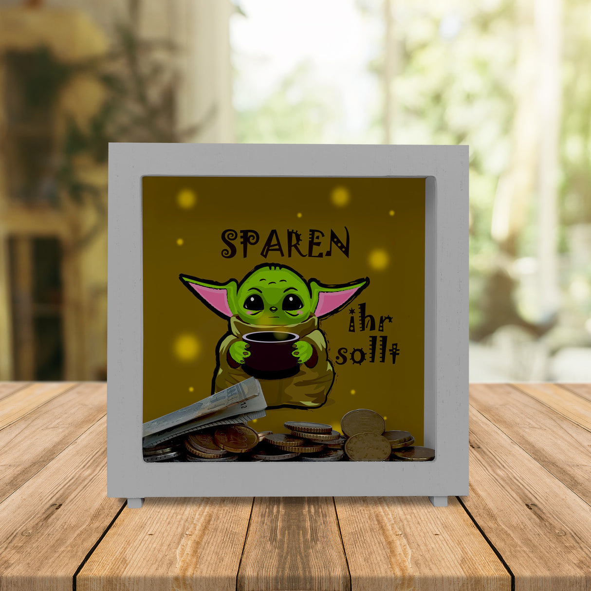 Science-Fiction Spardose mit Spruch Sparen ihr sollt