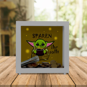 Science-Fiction Spardose mit Spruch Sparen ihr sollt