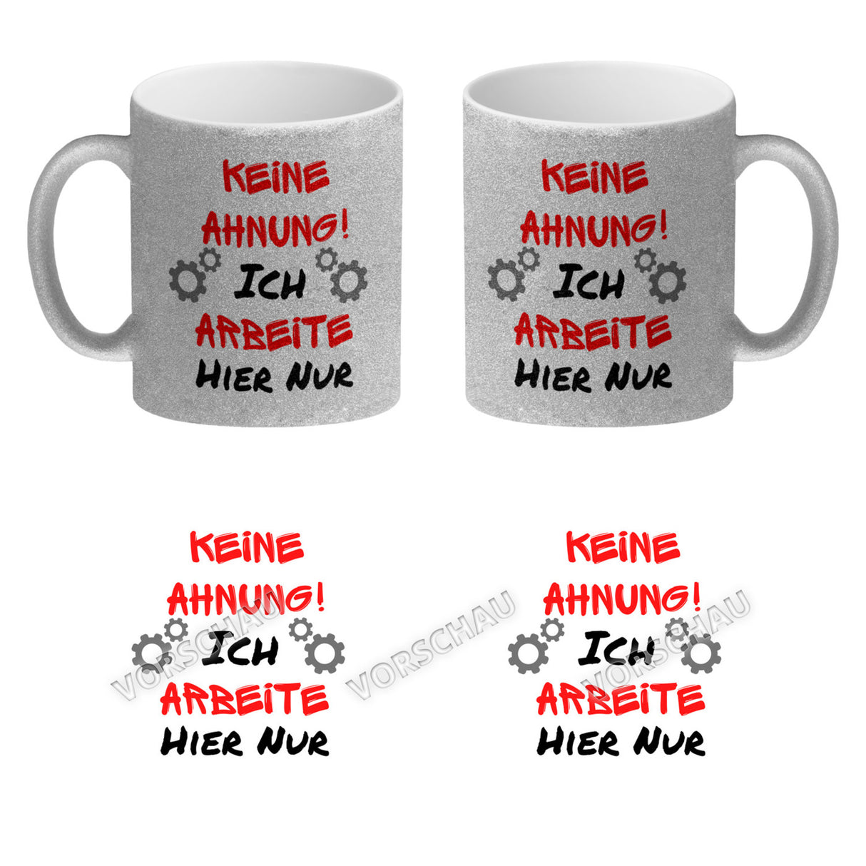 Keine Ahnung! Kaffeebecher mit Spruch Ich arbeite hier nur