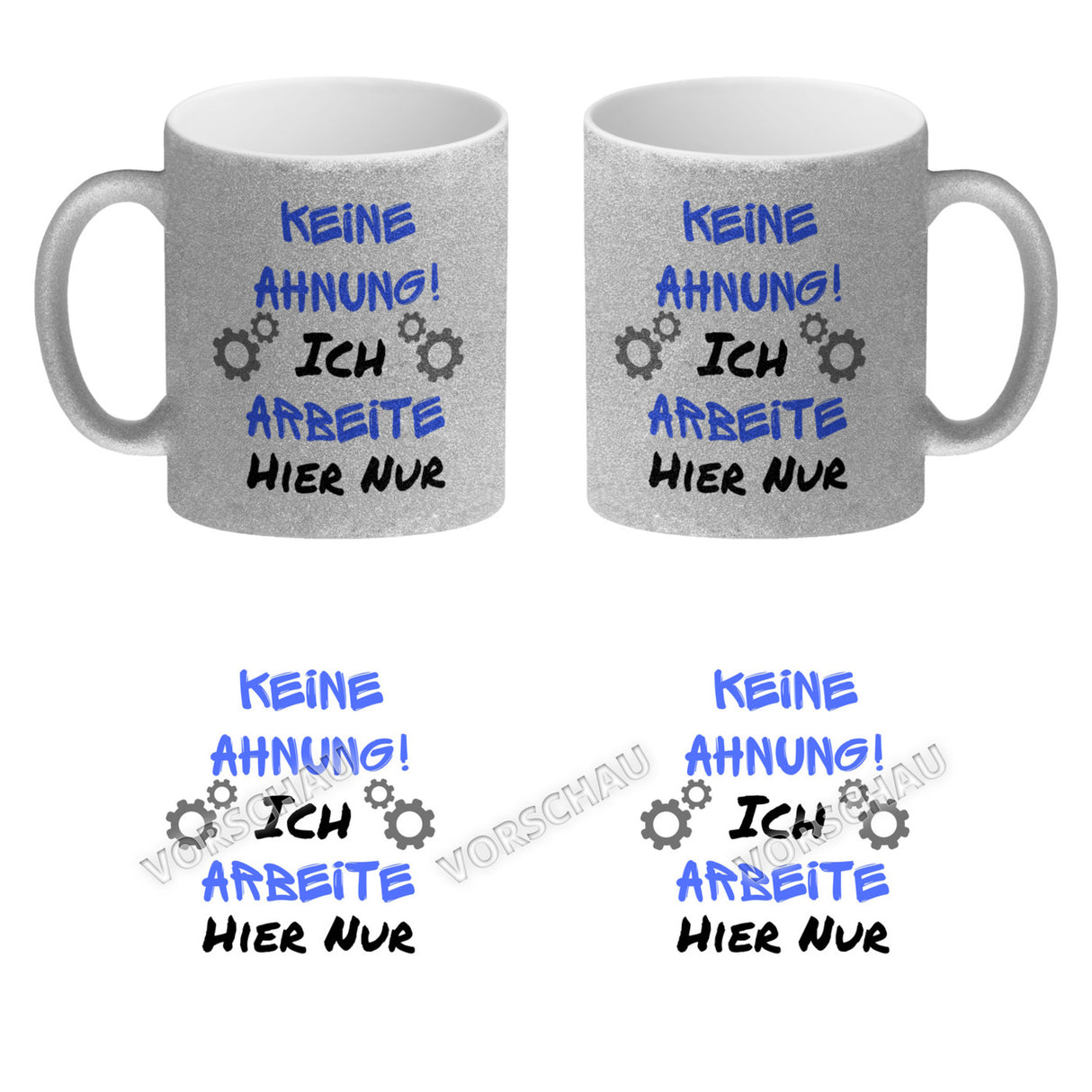 Keine Ahnung! Kaffeebecher mit Spruch Ich arbeite hier nur