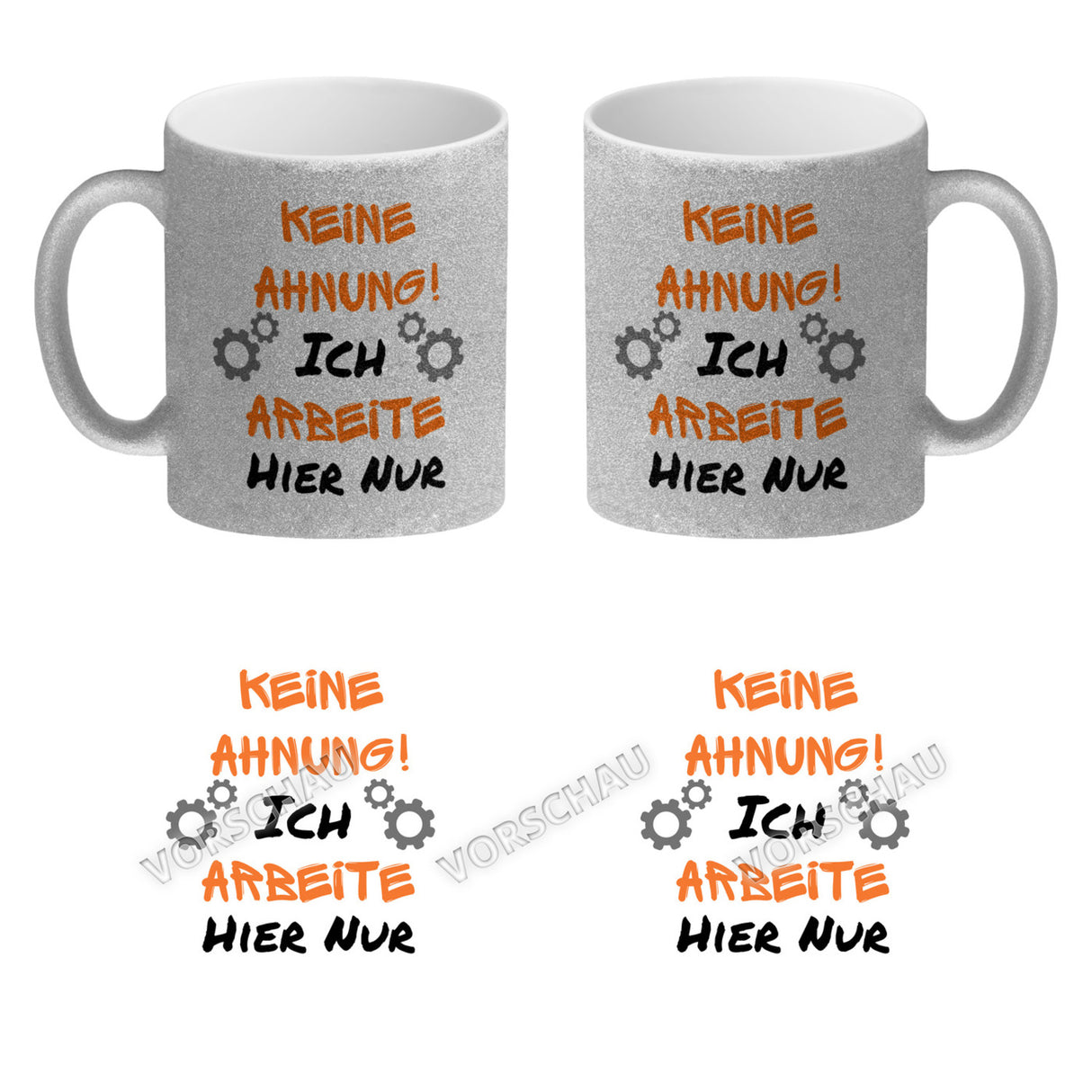 Keine Ahnung! Kaffeebecher mit Spruch Ich arbeite hier nur