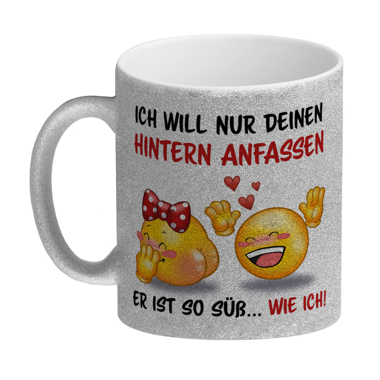 Hintern anfassen Kaffeebecher mit Emoticons und Spruch