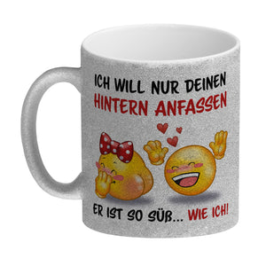 Hintern anfassen Kaffeebecher mit Emoticons und Spruch