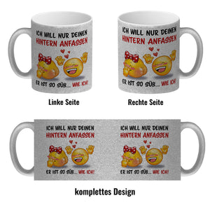 Hintern anfassen Kaffeebecher mit Emoticons und Spruch