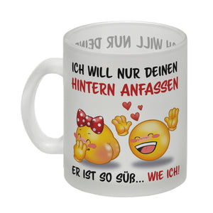 Hintern anfassen Kaffeebecher mit Emoticons und Spruch