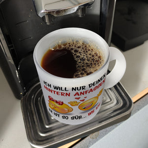 Hintern anfassen Kaffeebecher mit Emoticons und Spruch