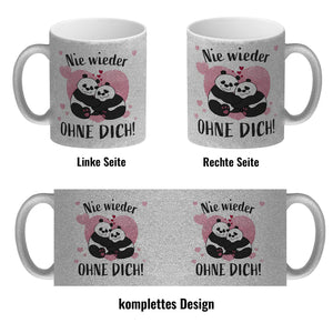 Panda Pärchen Kaffeebecher mit Spruch Nie wieder ohne dich